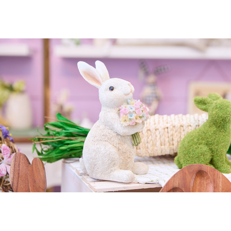 Lapin de Pâques avec bouquet de fleurs illuminé