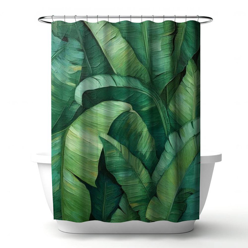 Dense Leaves Green Floral & Botanical – Polyester Shower Curtain, Dye Sublimation Print, 71" W × 74" L, Green Floral 108