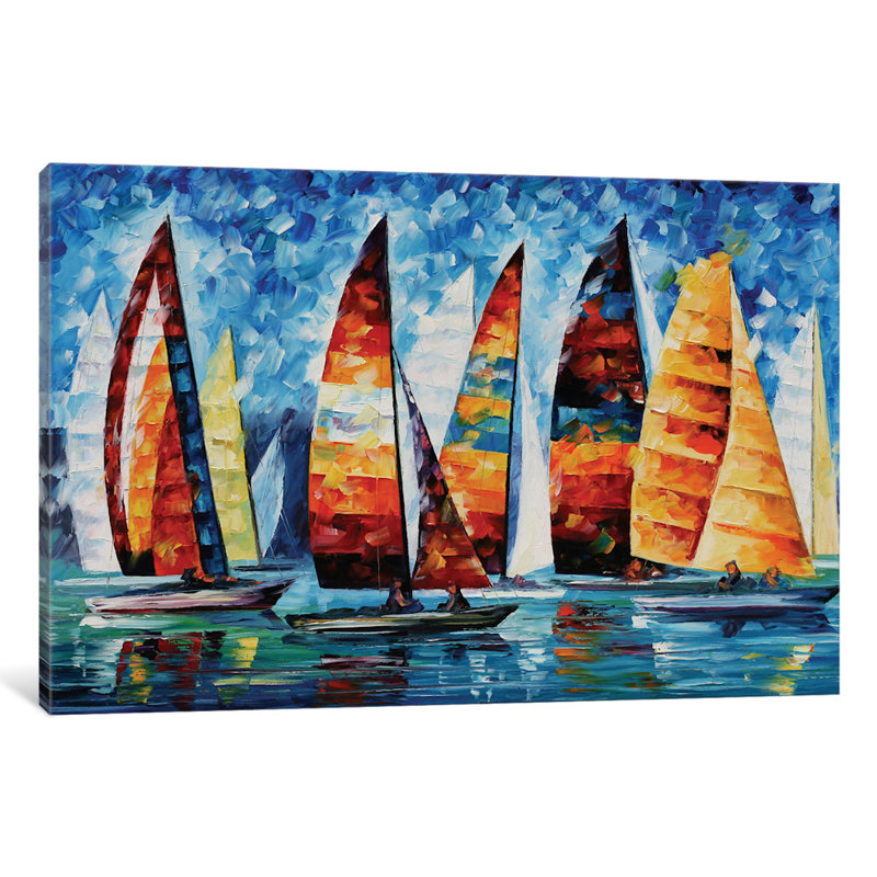 Reproduction d’art sur toile tendue Sail Regatta, H 18 po x l 26 po x P 1,5 po, Toile blanche encadrée
