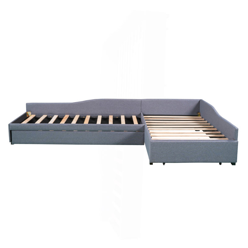 Upholstered Double Twin Size Daybed With Trundle And Drawer