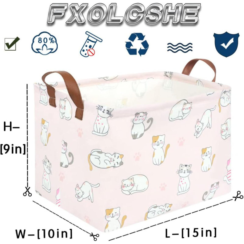 Paniers rectangulaires pour chat, panier de rangement de jouets pour enfants mignons, organisateur de cadeau rose, boîte à jouets, organisateur de jouets, chambre de bébé, décoration de salle de chat rectangulaire vide