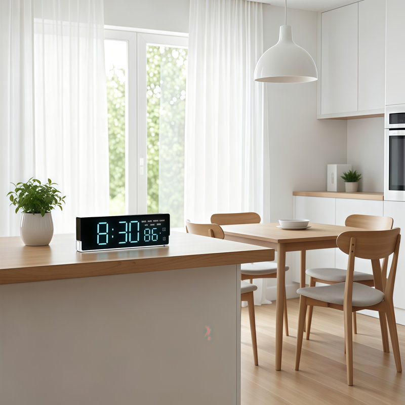Réveil-matin numérique noir avec affichage à DEL bleu, double alarme, affichage de la température et de la semaine, gradation automatique de la luminosité et veilleuse