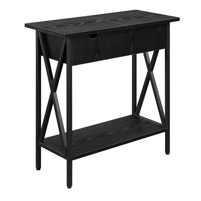 Ariyana End Table with Built-In Outlets and USB Ports, Black Top/Black Base