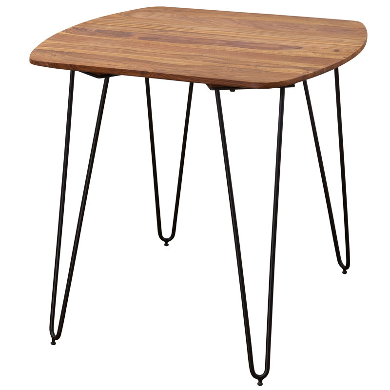Aldona Solid Wood Top Metal Base Dining Table, 76cm H x 80cm L x 80cm W