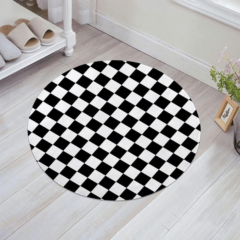 Tapis d'intérieur / extérieur en polyester tressé à la main 3 pi 4 po noir / blanc Plaid