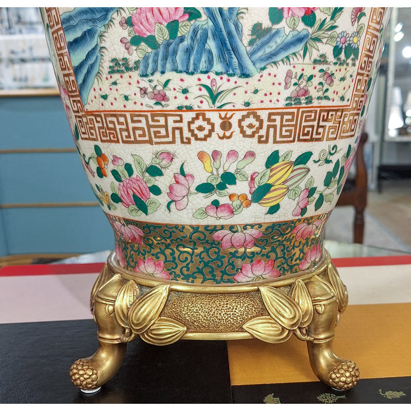 Rose Canton Porcelain Luxury Vase with Bronze Ormolu