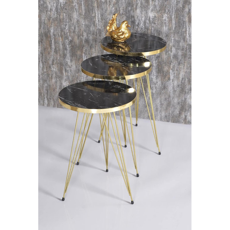 Uma Living Room Table Set, Black Marble