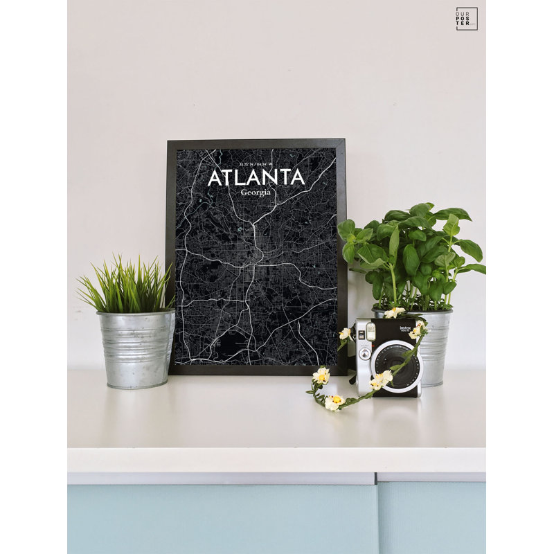« atlanta city map », reproduction d’impression sur affiche en minuit, H 17 po x l 11 po