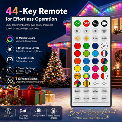 Lumières de sapin de Noël intelligentes Dazzle Bright, 448 lumières à DEL changeantes en forme de cascade avec télécommande et application, 8,2 pi x 16 lignes RVB pour une décoration de fête intérieure ou extérieure