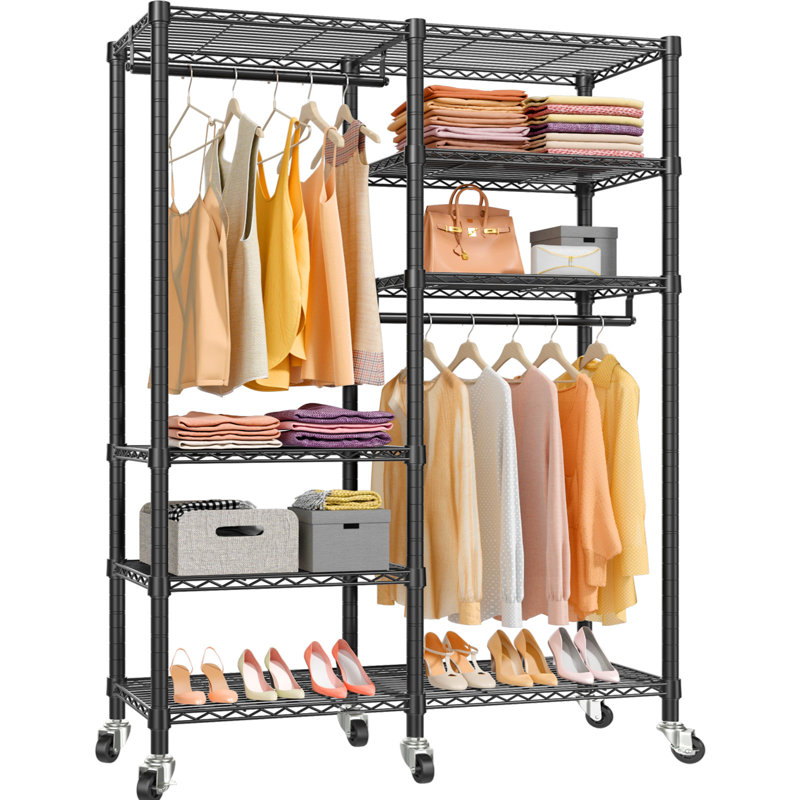44.9'' Metal Rolling Freestanding Garment Rack, Black