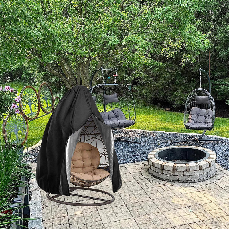 Patio Hanging Egg Chair Cover Waterproof Swing Egg Chair Cover With Zipper Windproof Egg Chair Cover With Bottom Buckle, Outdoor Wicker Single Seat Egg Chair Covers, Black