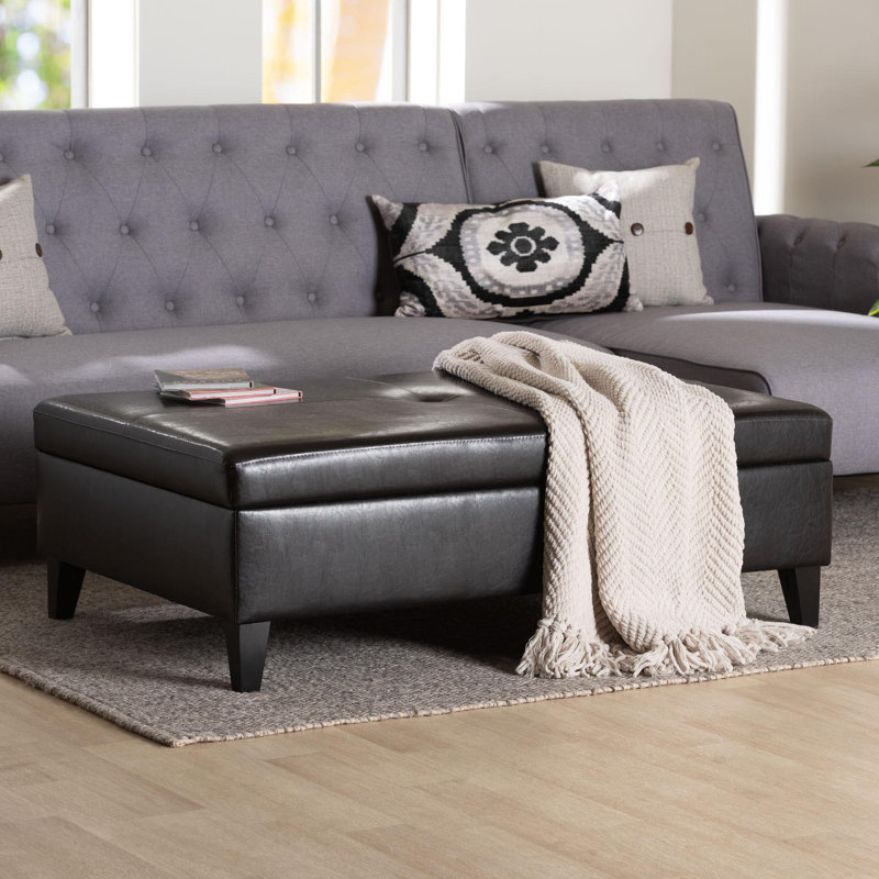 Faux Leather Ottoman, Dark Brown Faux Leather