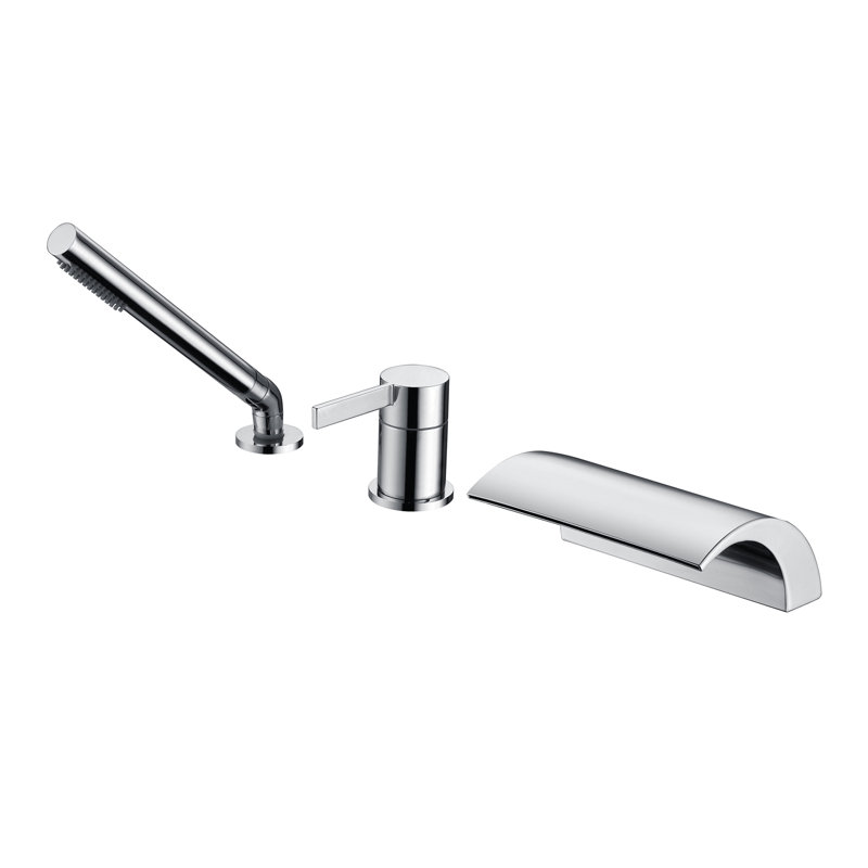 SUMERAIN Brushed Gold Bathroom Tub Filler Faucet with High Flow Waterfall Spout, Modern Style Bathtub Faucet with Hand Shower, 3 Holes