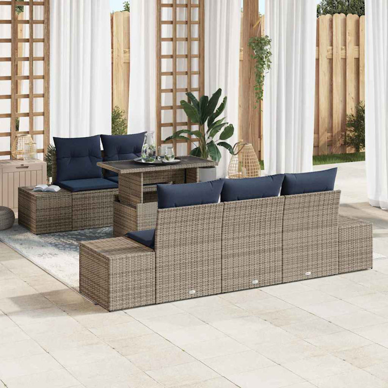  Ensemble de canapé de jardin 6 pièces gris et bleu marine 100 x 55 x 73 cm