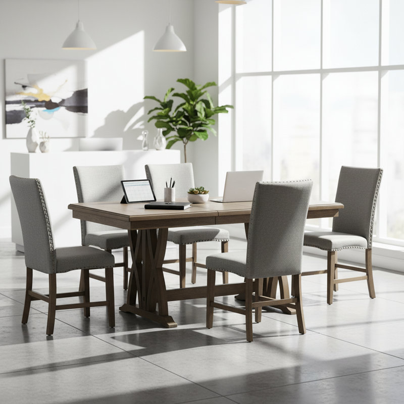 Ensemble de table de salle à manger extensible avec 6 chaises rembourrées