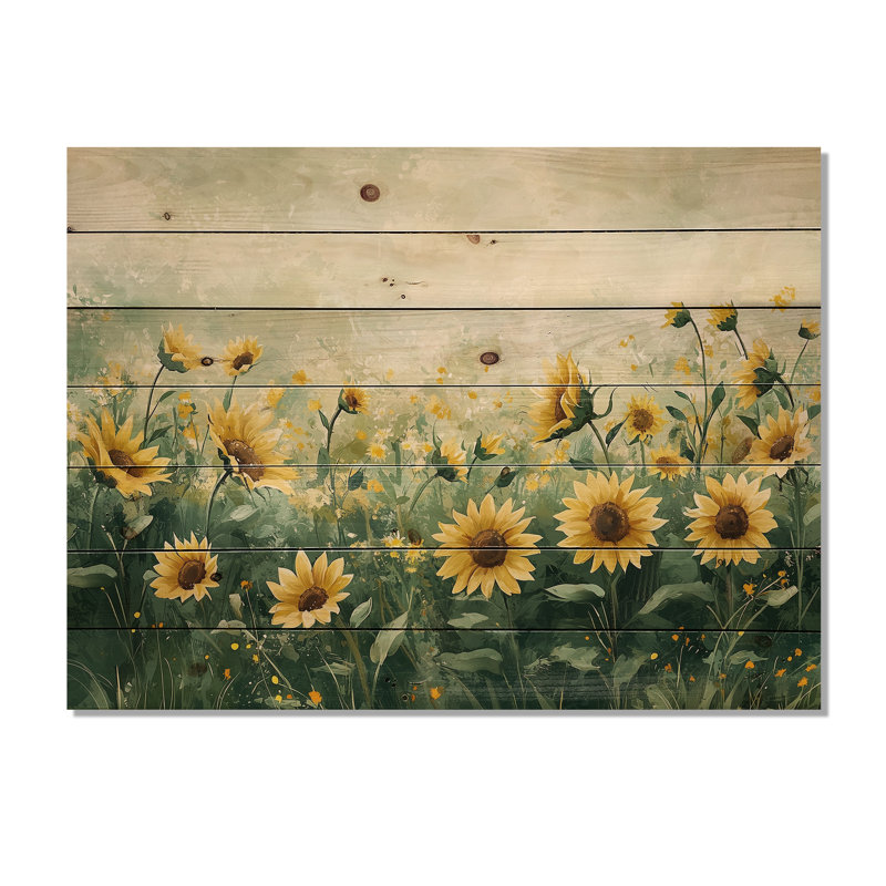 Été tournesol pré au Canada - décoration murale en bois de tournesols - sur bois de pin naturel
