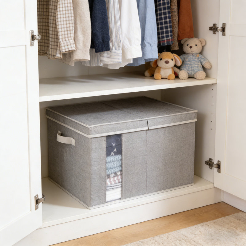 Grande boîte en tissu avec couvercle, gris