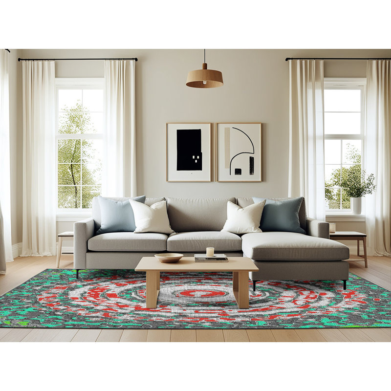 Vert Tapis décoratif, Rectangle 6 pi x 9 pi