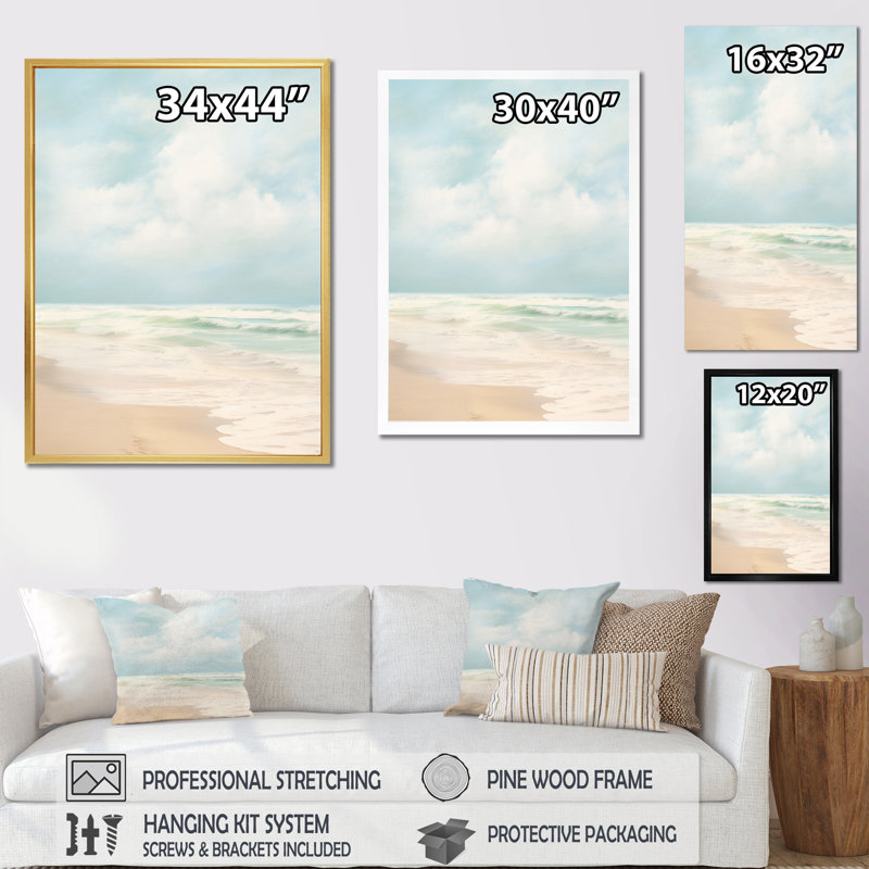 Comberton " Minimalism Beach Landscape VII ", 32" H x 24" W x 1" D, Natural Floater Framed