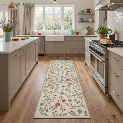 Tapis d'intérieur beige / bleu / rouge lavable à la machine avec envers antidérapant Aura