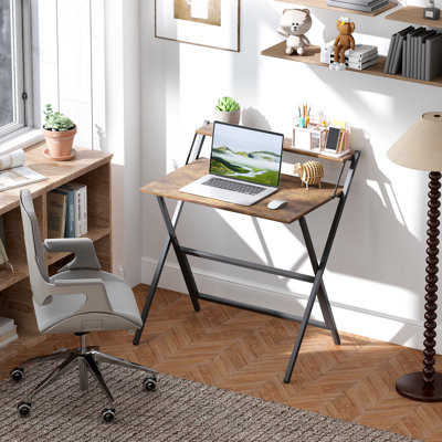 HOMCOM Folding Desk with Monitor Shelf Foldable