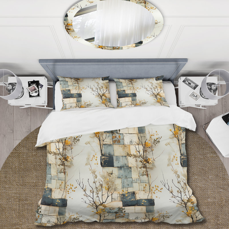 Literie Grey Cubic Botanical Dreams, Housse de couette pour très grand lit et 2 très