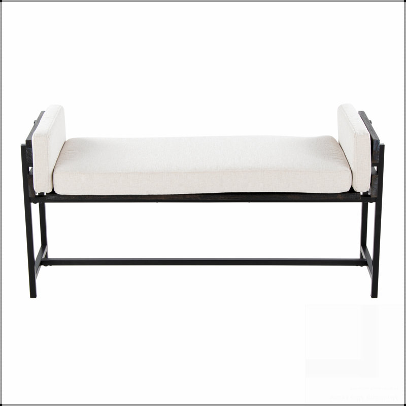 Banc de 18 po avec bois en métal noir, Crème, Noir