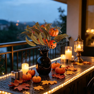 Décorations d'Halloween : roses noires artificielles et citrouilles, décorations gothiques, tiges de roses artificielles pour couronnes, fêtes, Thanksgiving, arrangements floraux d'automne