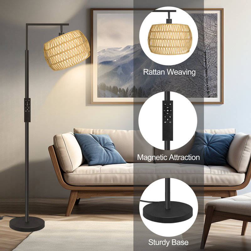 Lampe sur pied 64 po avec télécommande, ampoule à intensité variable incluse, Noir