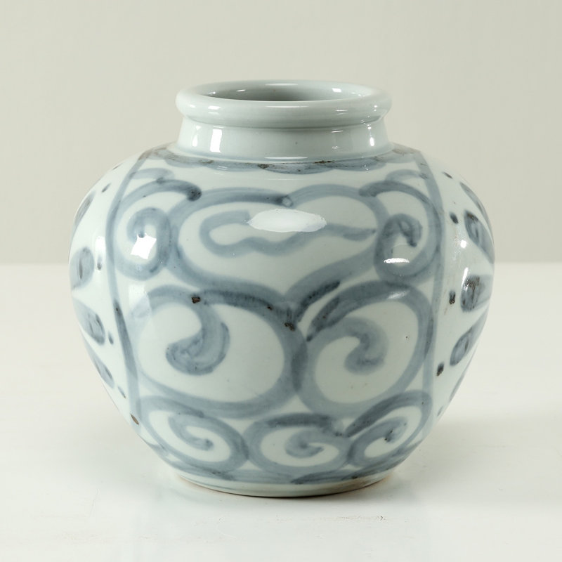 Approx 6 Inches Subtle Blue and White Vase with Flower Motif