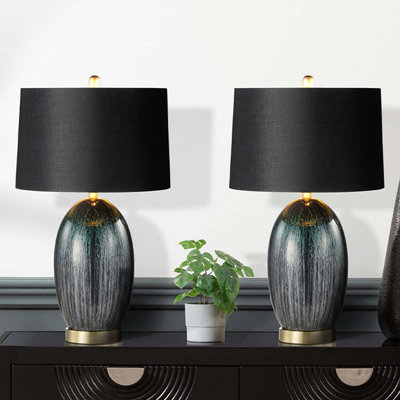 Cortisha 72cm Living Room Table Lamp with Glass Base, Bedside Buffet Lamp for Bedroom with Linen Shade