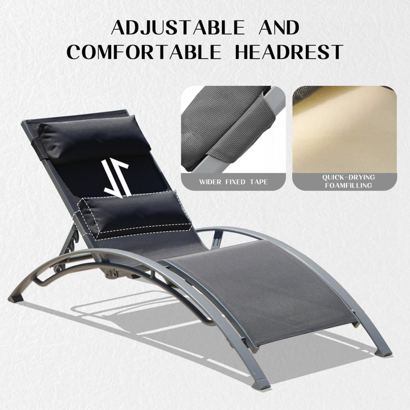 Ensemble de 3 chaises longues pour piscine, Noir