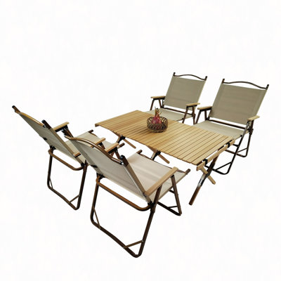 Ensemble de salle à manger multifonctionnel pliable et portable, 1 table de salle à manger et 4 chaises pliantes, intérieur et extérieur universel, naturel