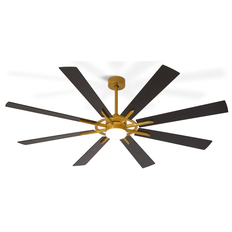 Ventilateur de plafond de 72 pouces à 8 pales avec éclairage DEL, télécommande, pales réversibles bicolores noires et noyer, corps en bronze.