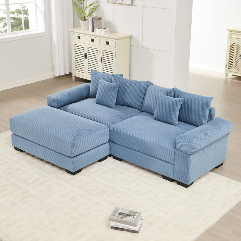 Canapé modulaire surdimensionné en L surdimensionné en tissu velours côtelé, Vert, H 34,2 po x l 92 po x P 33,8 po, 2