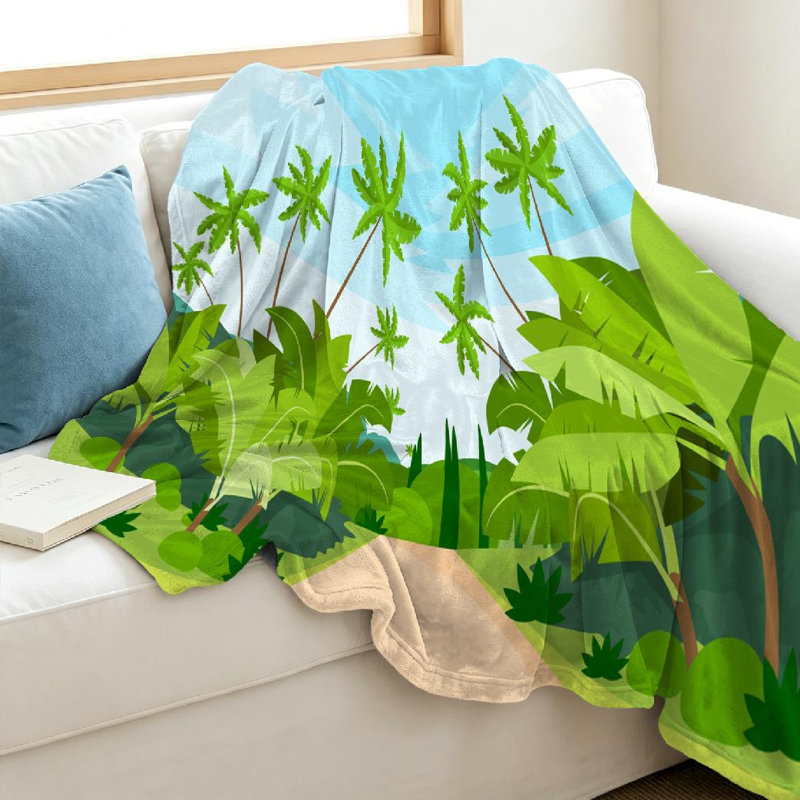 Jeté en flanelle verte ultra douce, impression de paysage de forêt jungle, Jeté 40 po x 50 po