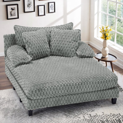 Faux Fur Chaise Lounge Indoor with Adjustable Backrest, 59 Inches Single Sleeper Sofa Chair with 3 Lumbar Pillows, Upholstered Oversized Lounge Chair by Ebern Designs