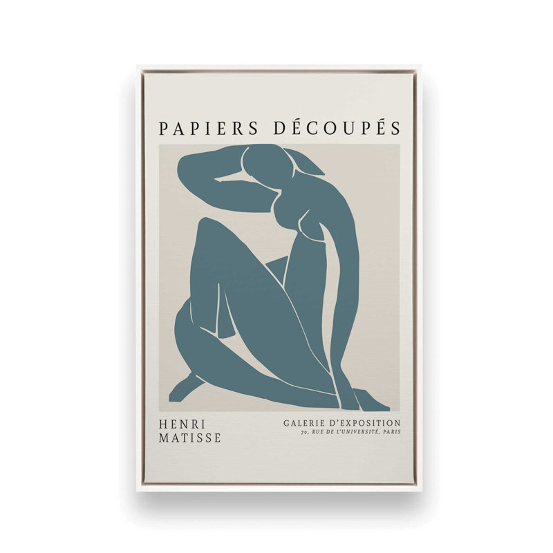 Matisse's Nude II en bleu minuit, H 18,75 po x l 12,75 po x P 1,75 po, Cadre flottant blanc opaque