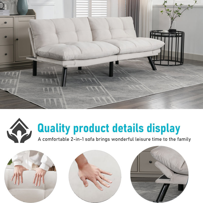 Temoor 70.87'' Velvet Sofa, Cream Velvet