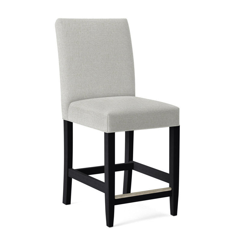 Manhattan Upholstered Stool with Solid Wood Frame, Black Finish, White Performance Fabric; 0851-94