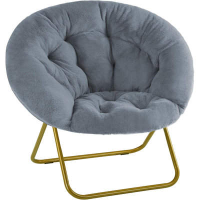 Chaises de soucoupe douillettes en fausse fourrure, salon de lecture, meubles de salon pliants et confortables, avec siège rembourré et épais, structure en métal de style moderne pour adultes, très grand