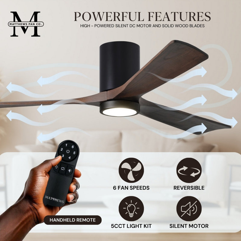 Irene LED Ceiling Fan, Walnut, 52", Matte Black