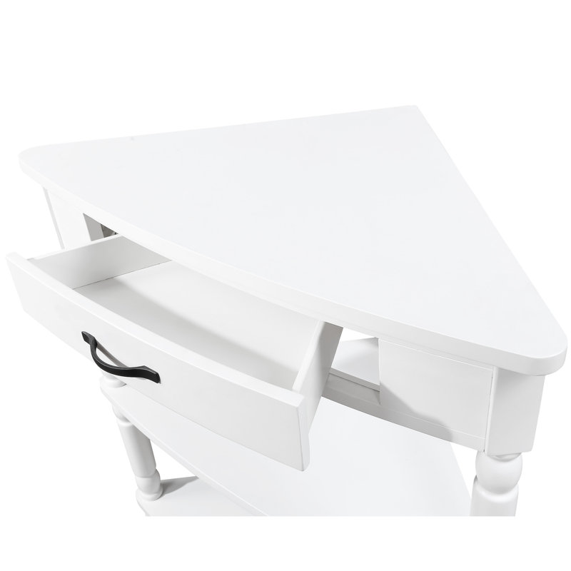 Table de coin compacte blanc laiteux, 33,8 po, avec des pieds en bois massif de 33,8 po, maximise l'utilisation de petits espaces