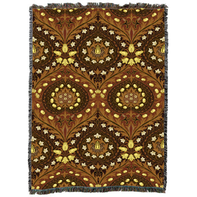 Pure Country Weavers William Morris Eden Saddle Gold Blanket XL - Arts & Crafts - Gift Tapestry Throw Woven from Cotton - Made in The USA (82x62)