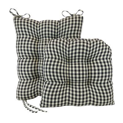  Le coussin de chaise berçante antidérapante The Gripper est épais, comprend un coussin de siège et un dossier avec attaches pour la chaise berçante de salon d'intérieur, 17 x 17 pouces, ensemble de 2 pièces, noir Vichy
