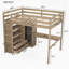Lit mezzanine en bois avec garde-robe intégrée, bureau, tablettes de rangement et tiroirs-1785786850