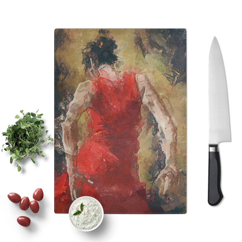 Tempered Glass Spanish Flamenco Dancer in Abstract Chopping Board, 28.5cm W x 39cm L