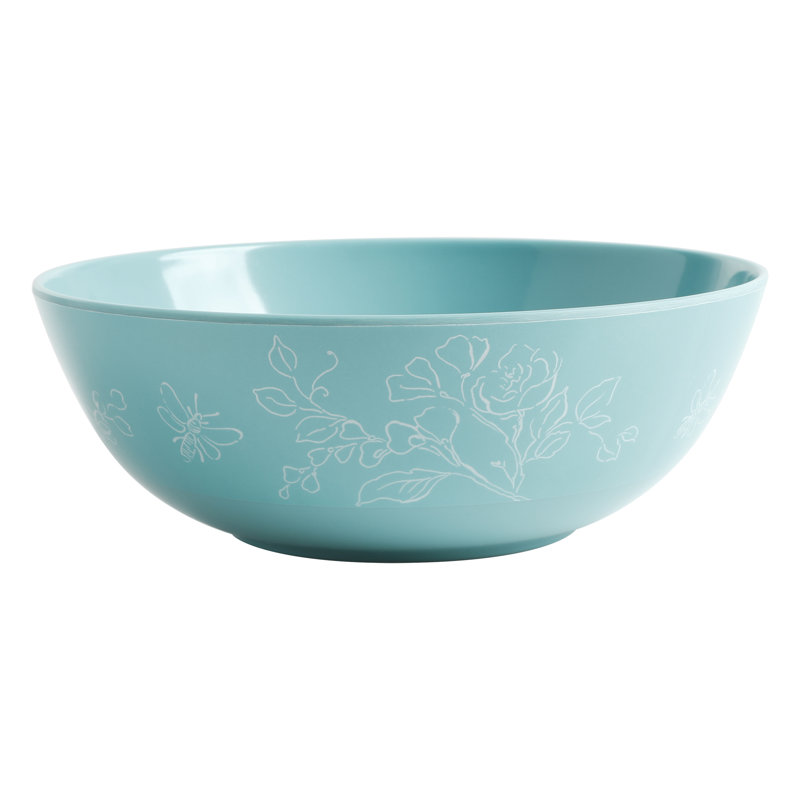 Teal Floral Melamine Round Dinnerware Set, Service for 4