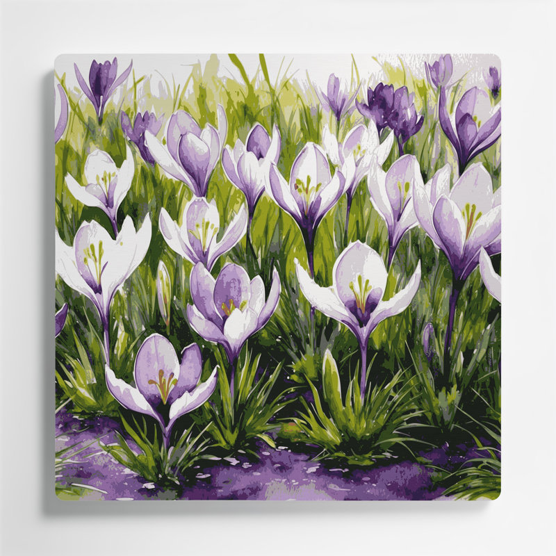 «Botanical Crocuses», art mural en métal gris, H 32 po x l 32 po