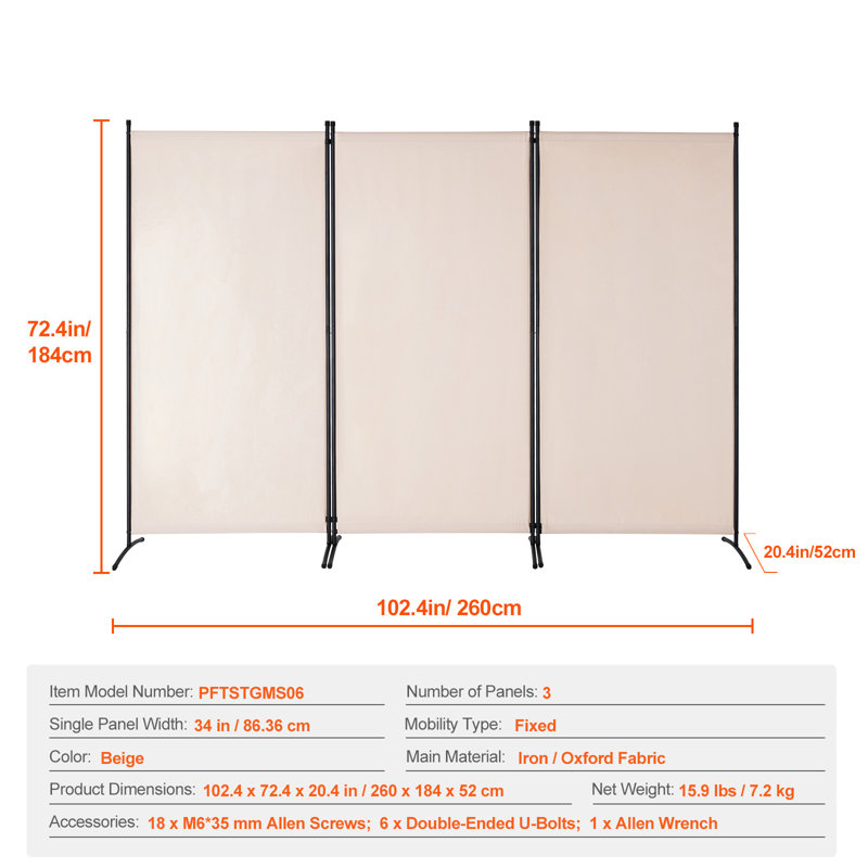 Paravent pliable à 3 panneaux, cloison portable et amovible pour séparer les pièces, idéal pour un bureau, une chambre ou un espace de travail. Couleur : beige.